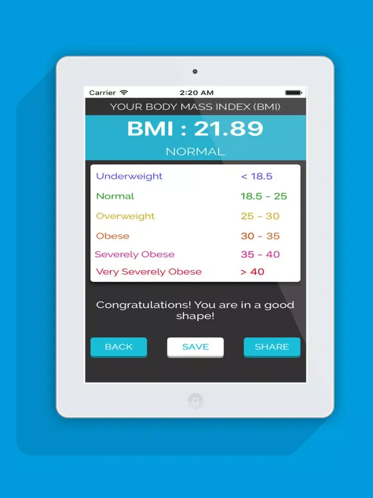 Smart weight BMI Calculator iPad  سکرین شاٹس