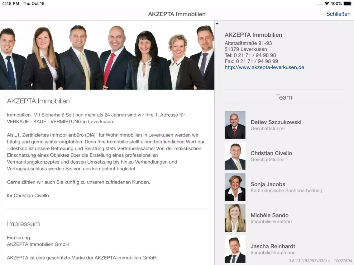 AKZEPTA Immobilien Leverkusen iPad  स्क्रीनशॉट