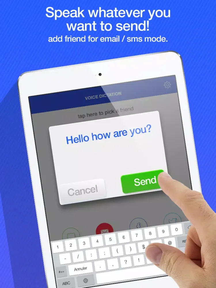 Voice Dictation Free - dictate and send SMS for Facebook,Twitter and email messages iPad  Screenshots