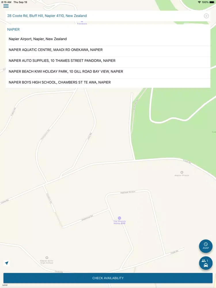 Tangkapan skrin Hawkes Bay Combined Taxis iPad 