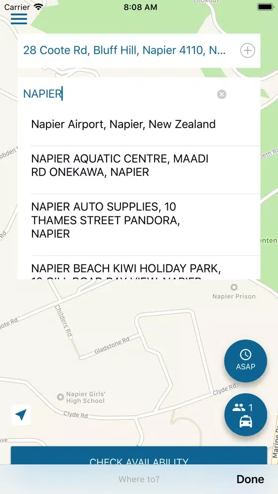 Tangkapan skrin Hawkes Bay Combined Taxis
