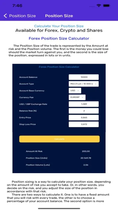 STS Position Size Calculator Screenshots