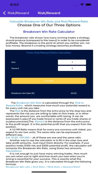 Zrzuty ekranu Risk Reward Calculator