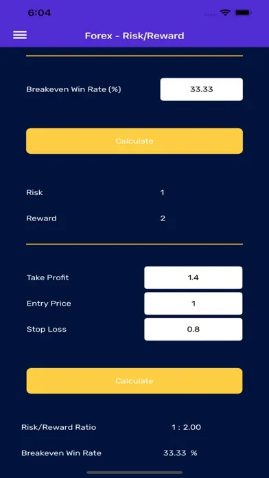 Zrzuty ekranu Risk Reward Calculator