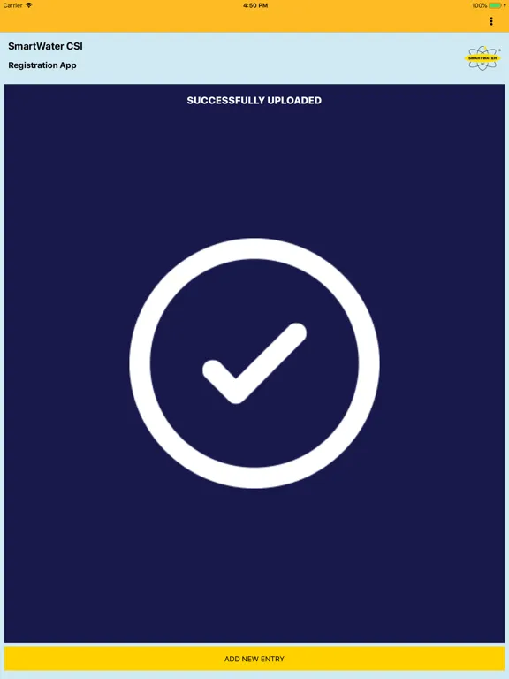 Tangkapan layar SmartWater Registration iPad 