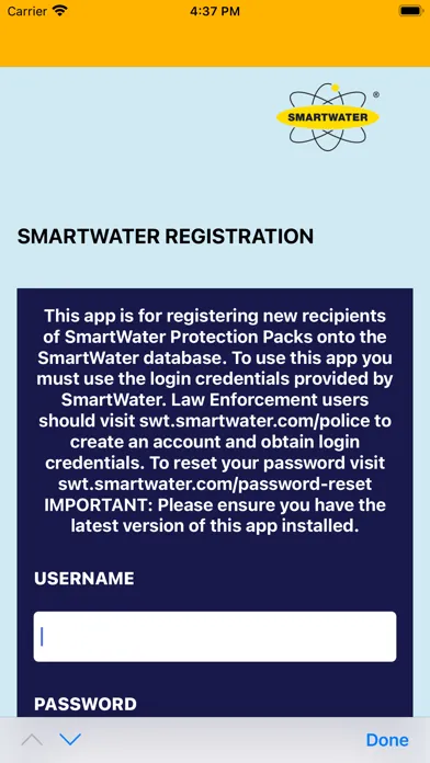 Tangkapan layar SmartWater Registration