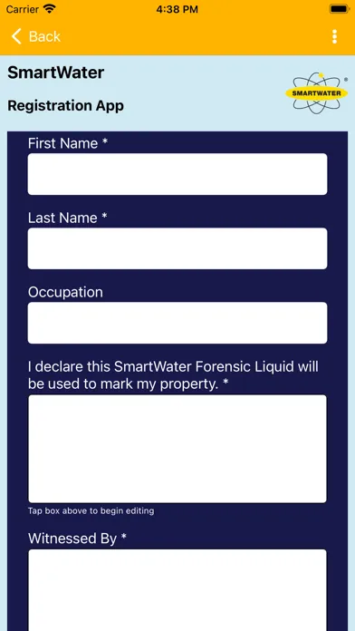 Tangkapan layar SmartWater Registration