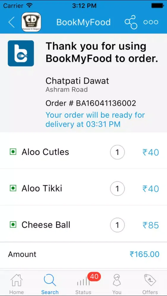 Ảnh chụp màn hình của BookMyFood