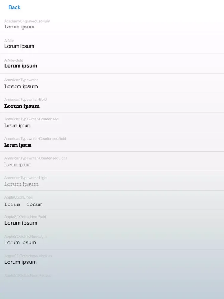 Ảnh chụp màn hình của Font Preview iPad 