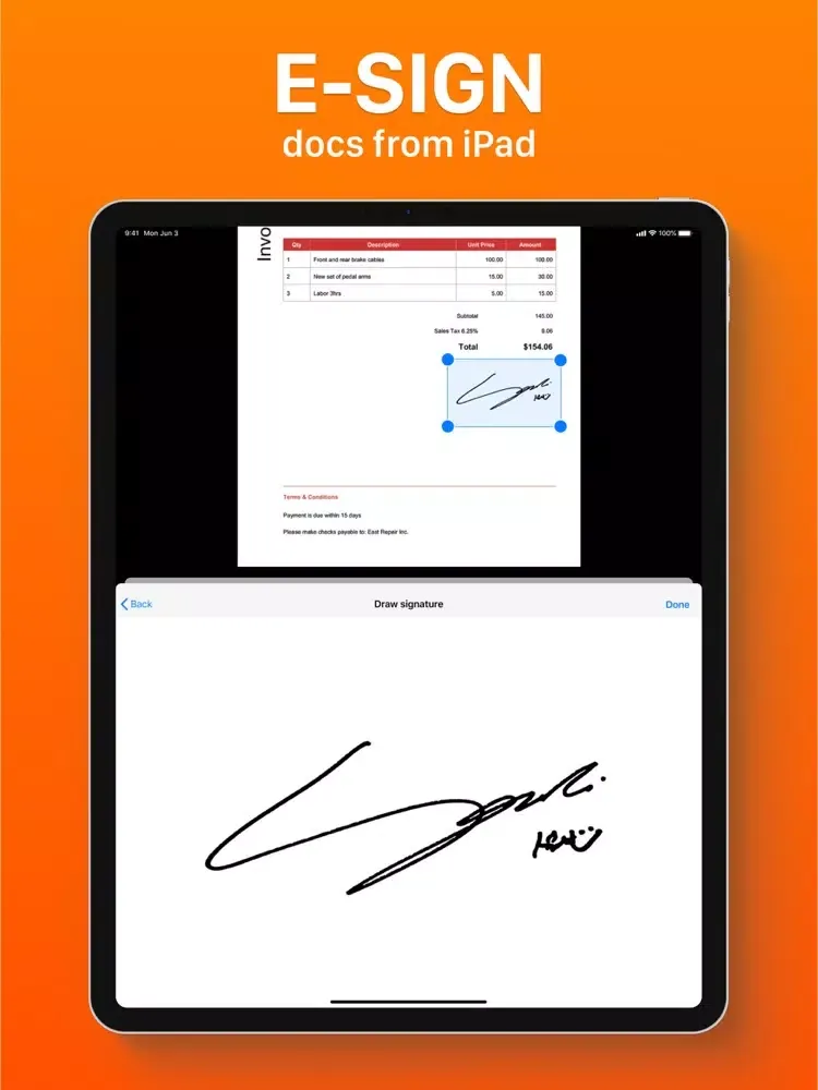 Capturas de tela do E-Signature App iPad 