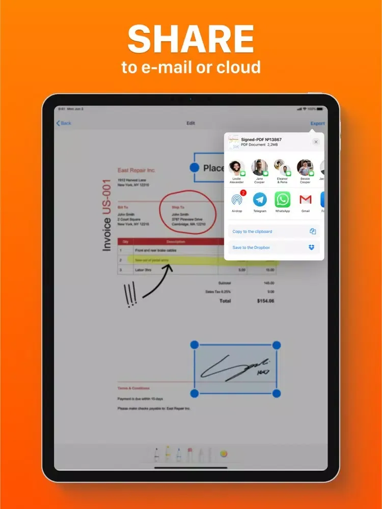 Capturas de tela do E-Signature App iPad 