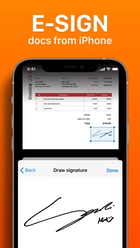 Capturas de tela do E-Signature App