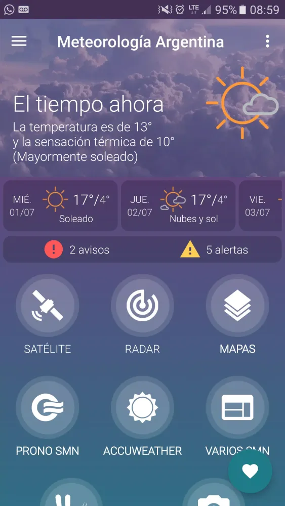 Tangkapan layar Meteorología Argentina