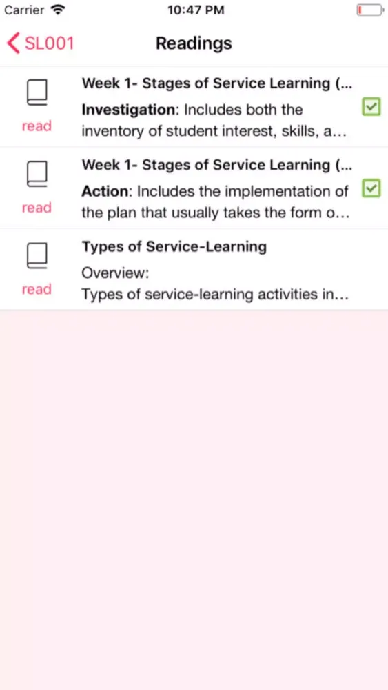 Capturas de tela do NP Service Learning