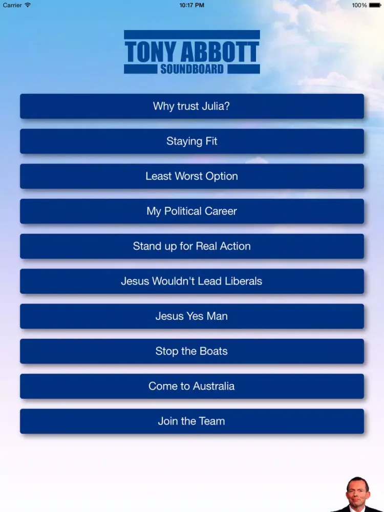 ภาพหน้าจอของ Tony Abbott Soundboard iPad 