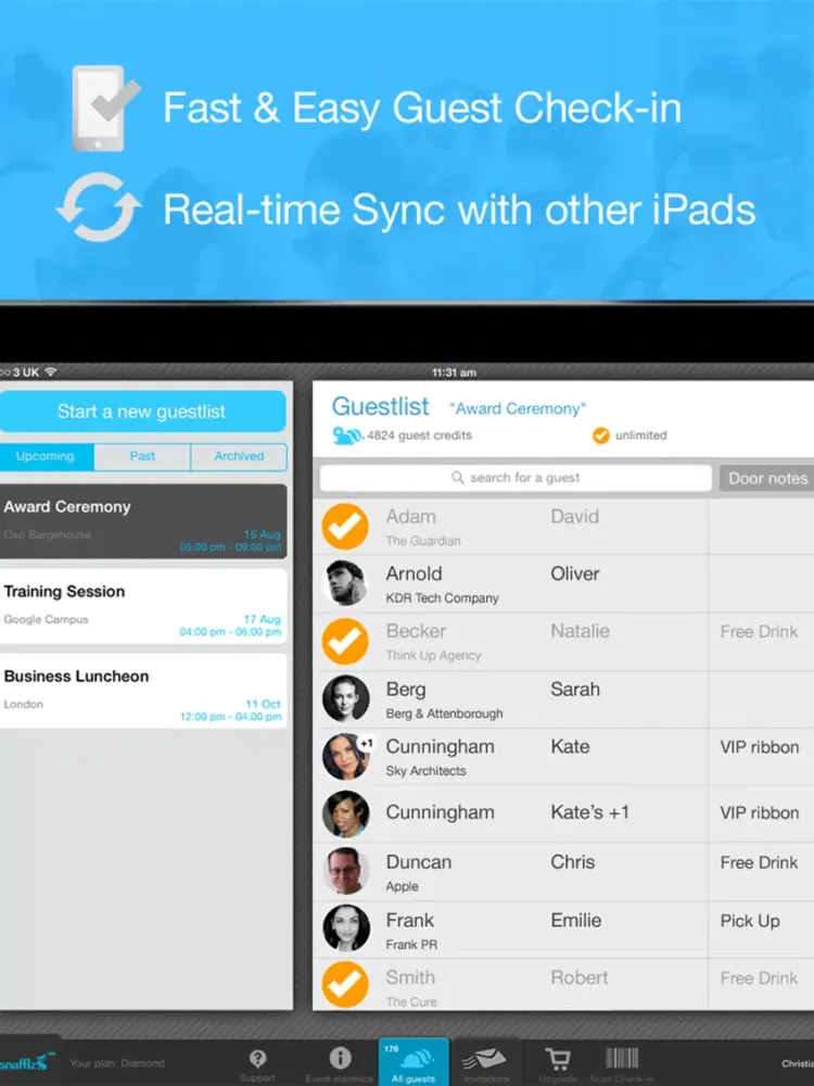 Guest List App | Snafflz iPad  Screenshots