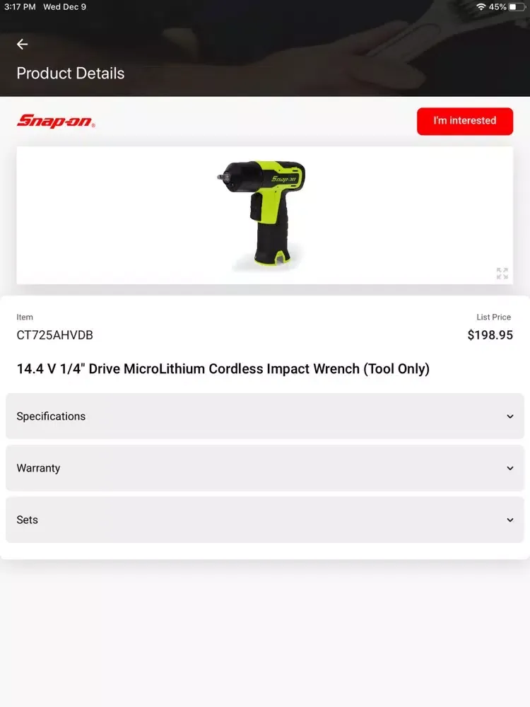 Captures d'écran de Snap-on Connect iPad 