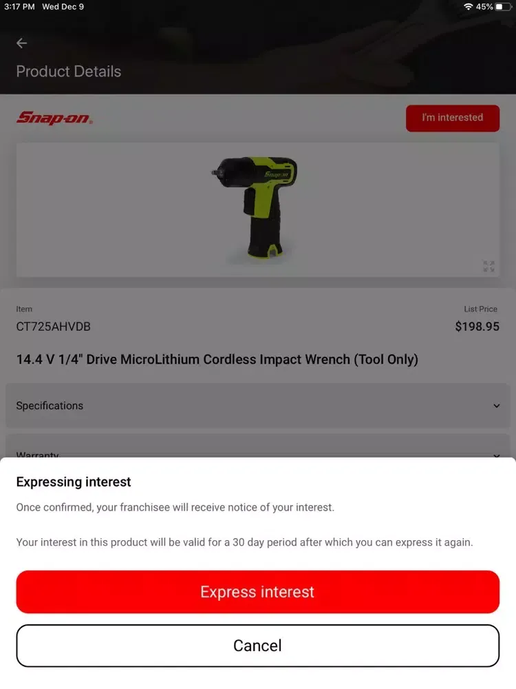 Captures d'écran de Snap-on Connect iPad 