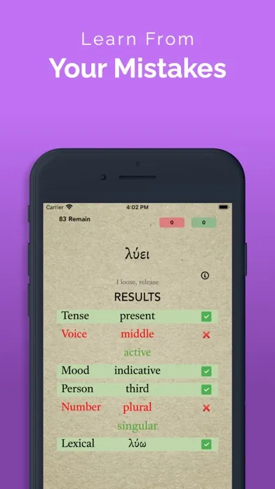 ParseGreekLITE- Greek Quizzing سکرین شاٹس