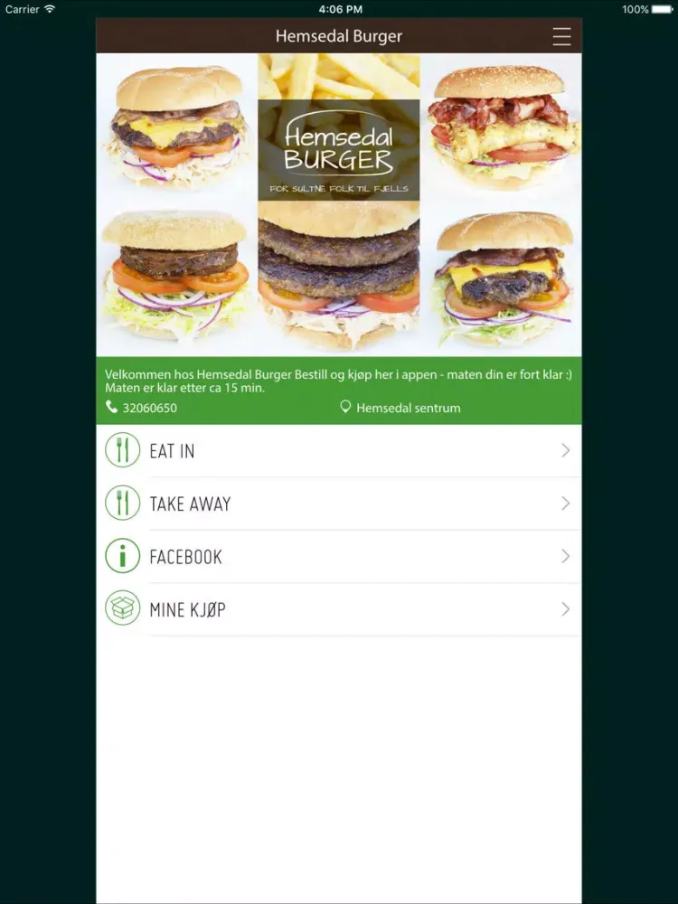 Tangkapan layar Hemsedal Burger iPad