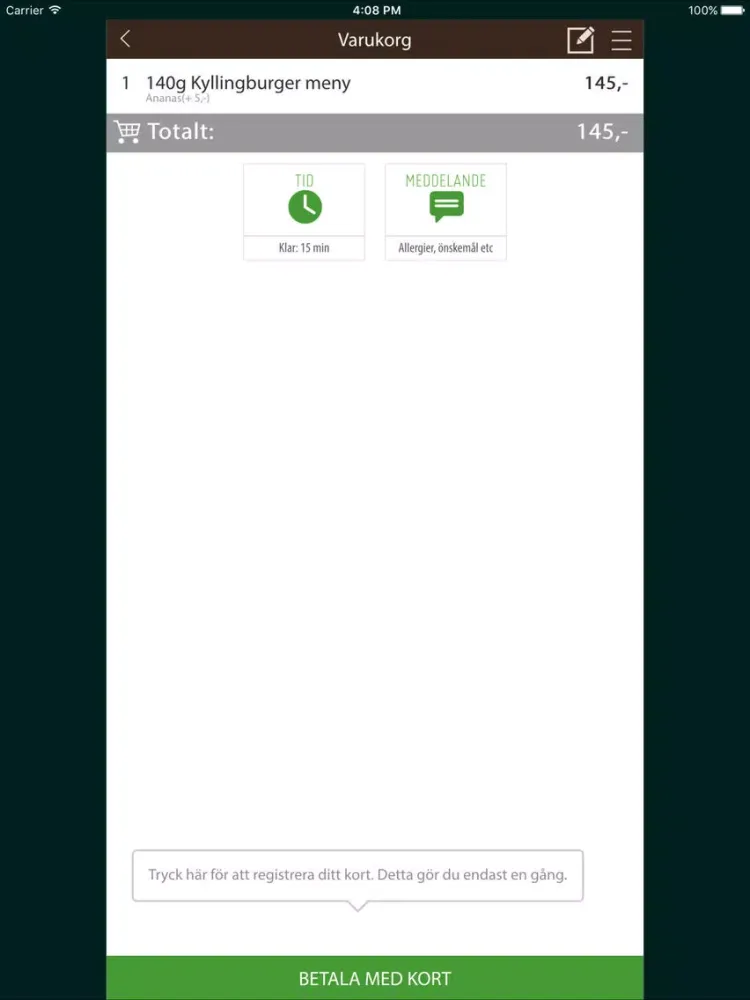Tangkapan layar Hemsedal Burger iPad