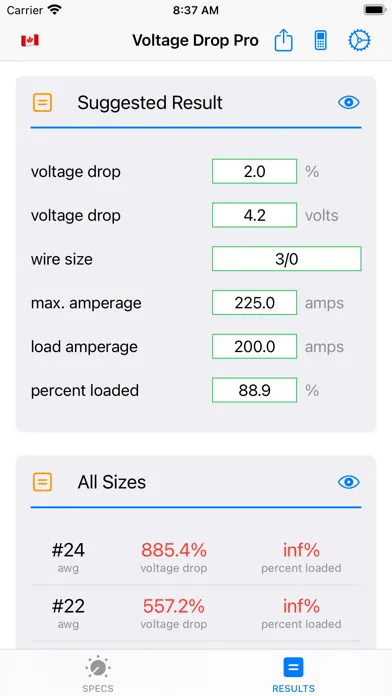 Voltage Drop Pro سکرین شاٹس