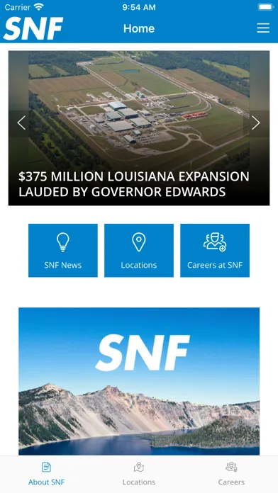 Capturas de tela do SNF Connect App