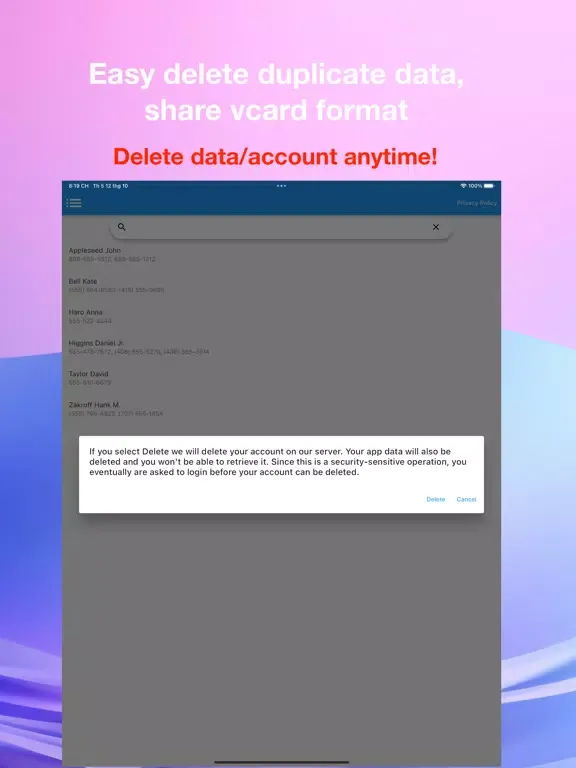 Contacts Backup: Sync Cloud iPad  Screenshots