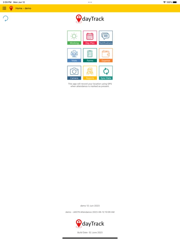 Tangkapan skrin dayTrack Field Activity App iPad 