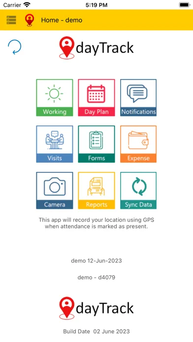 Tangkapan skrin dayTrack Field Activity App