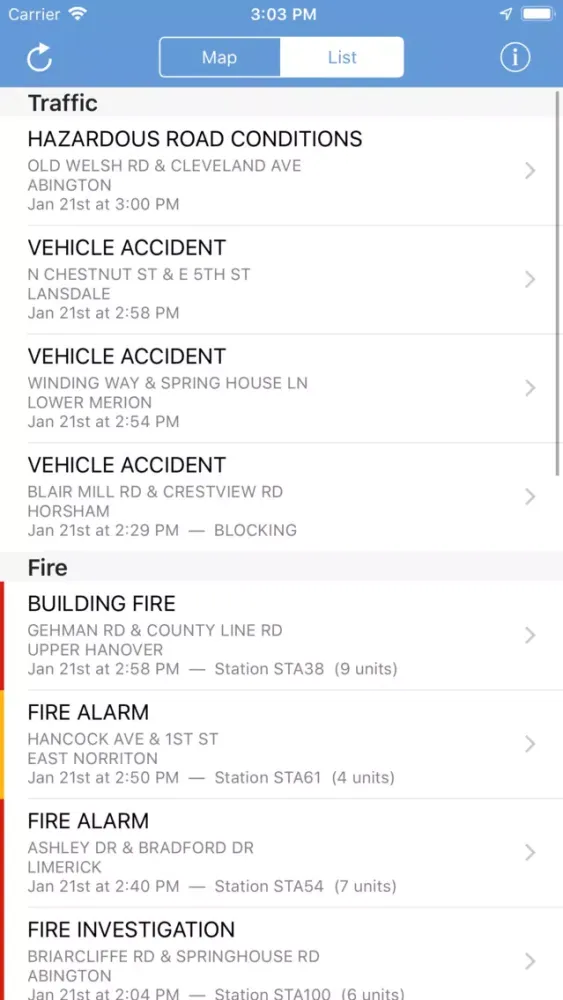 Tangkapan layar Montgomery County Incidents+