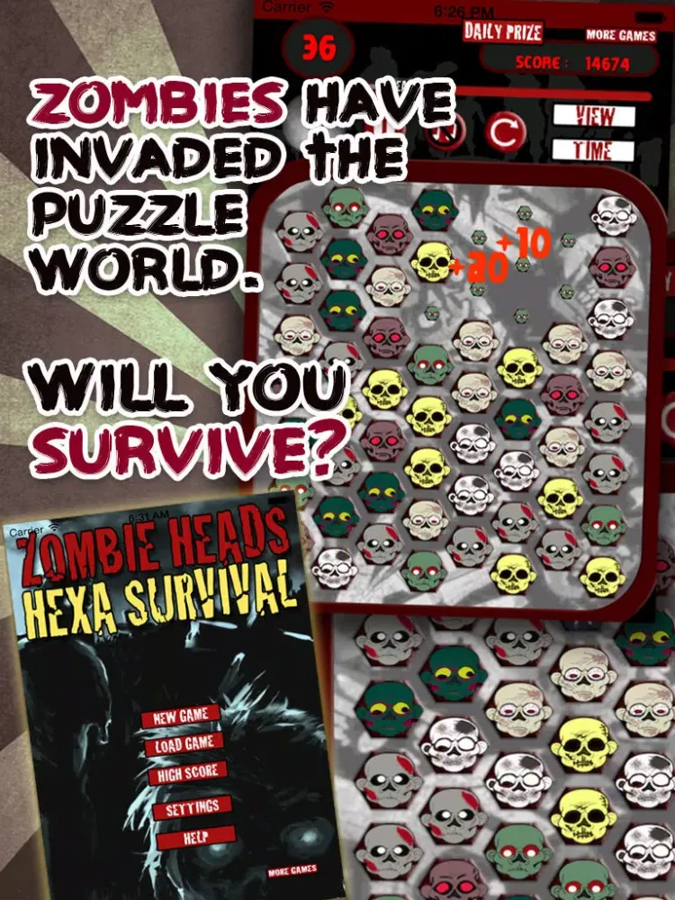 Capturas de tela do Zombie Hexa Heads Survival Puzzle iPad 