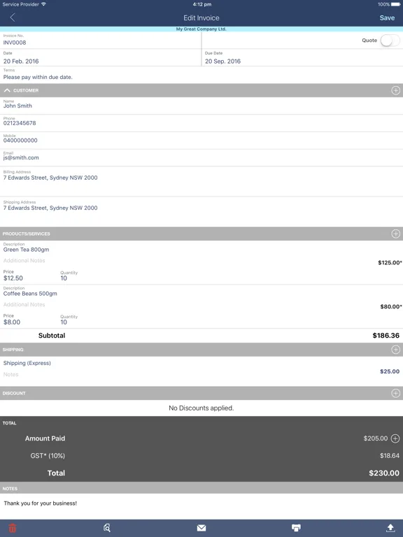 Invoice Professional 3 iPad 應用截圖