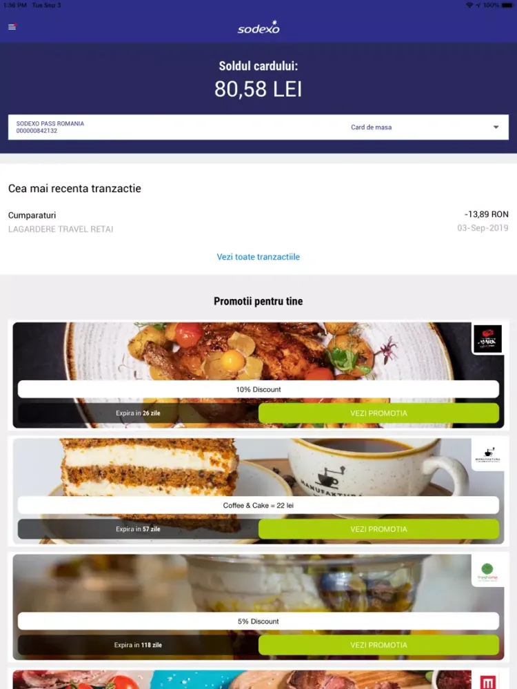 Ảnh chụp màn hình của Card Sodexo Romania iPad 