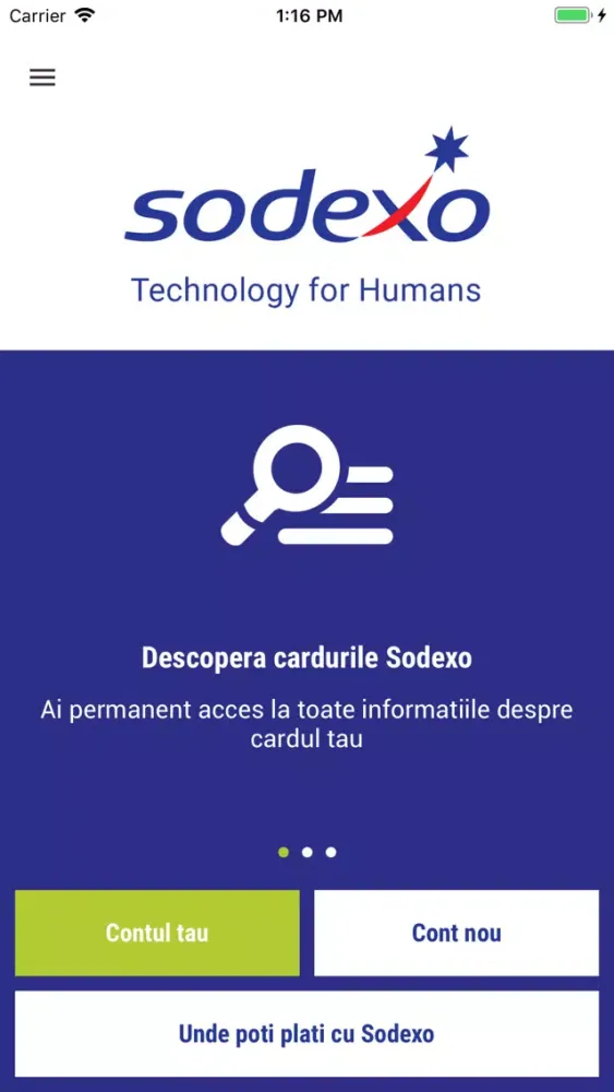 Ảnh chụp màn hình của Card Sodexo Romania