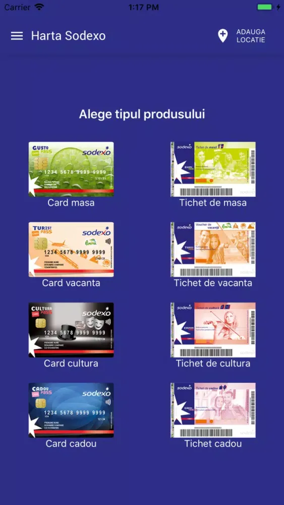 Ảnh chụp màn hình của Card Sodexo Romania