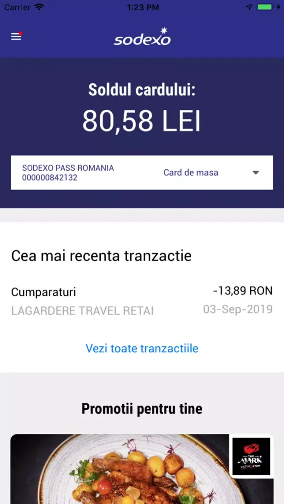 Ảnh chụp màn hình của Card Sodexo Romania