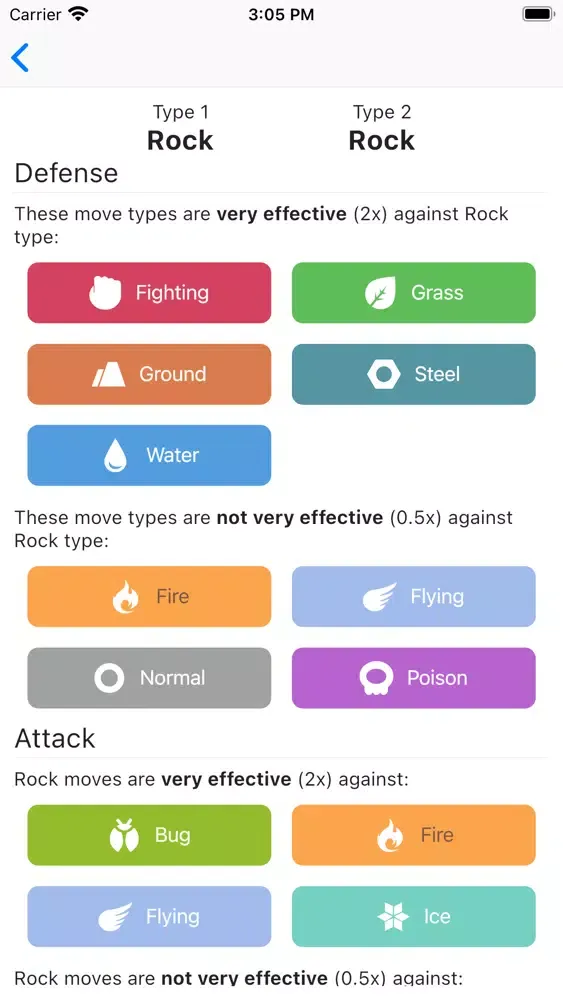 Poke Type Advantage Lookup Screenshots
