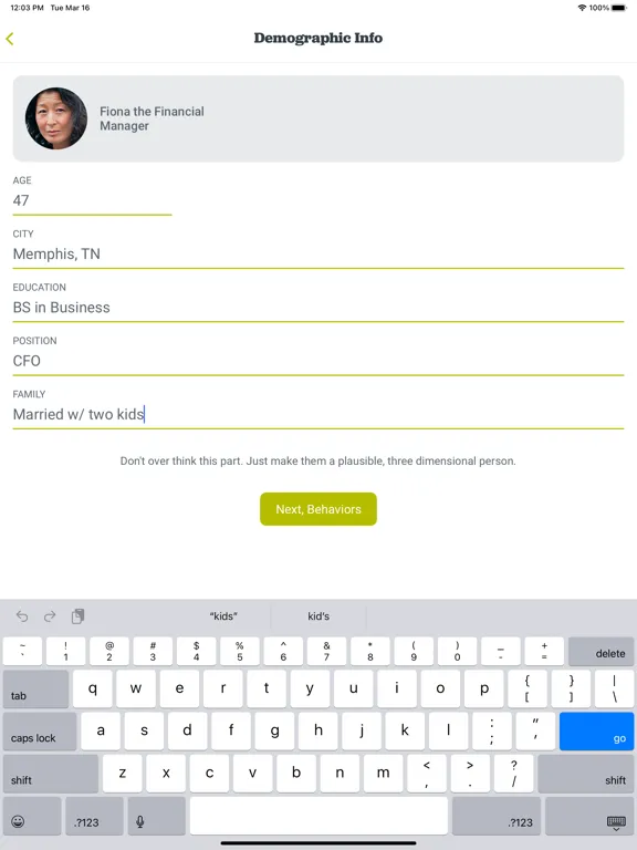 Ảnh chụp màn hình của Persona Genius iPad 