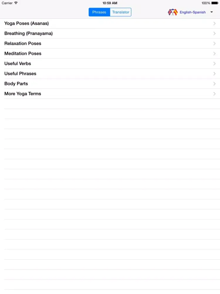 English-Spanish Yoga Translator (Offline) iPad  Screenshots