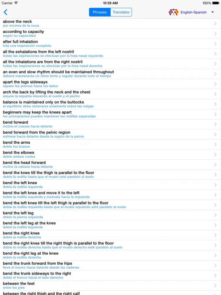 English-Spanish Yoga Translator (Offline) iPad  Screenshots