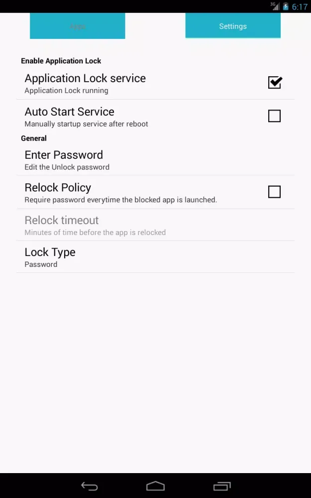 Capturas de tela do Application Lock