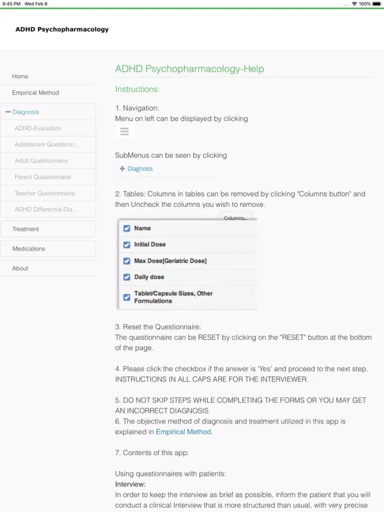 Capturas de tela do ADHD Psychopharmacology iPad 