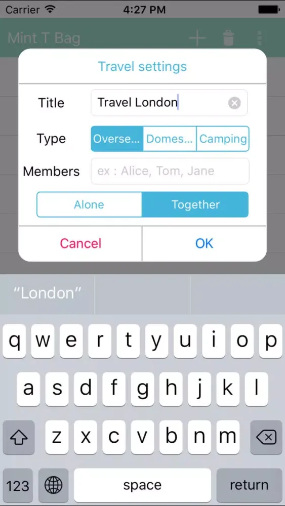 Screenshot di Mint T Bag (Travel packing list)