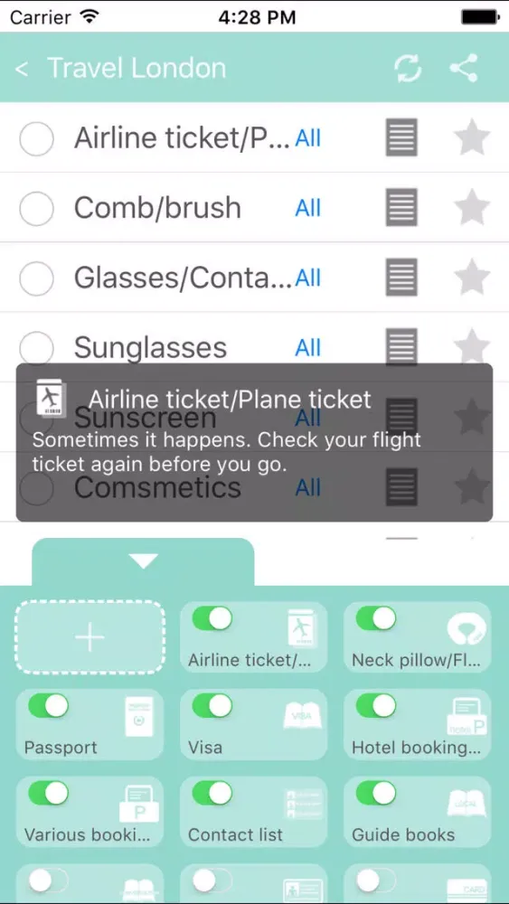 Screenshot di Mint T Bag (Travel packing list)