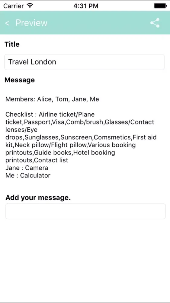 Screenshot di Mint T Bag (Travel packing list)