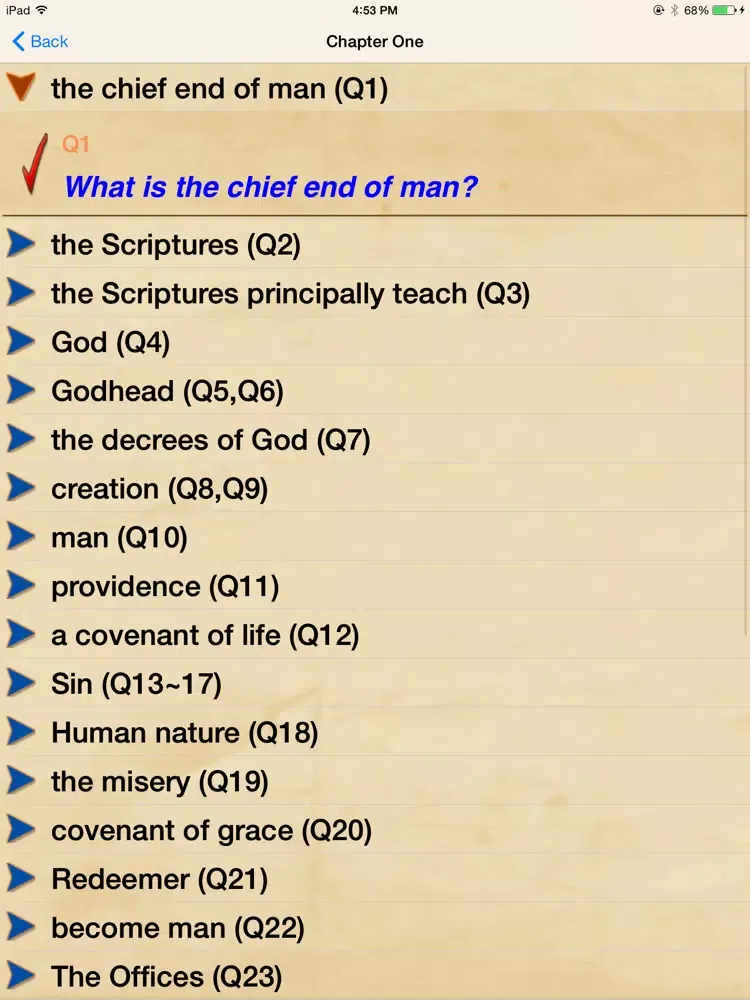 Ảnh chụp màn hình của Westminster Shorter Catechism iPad 