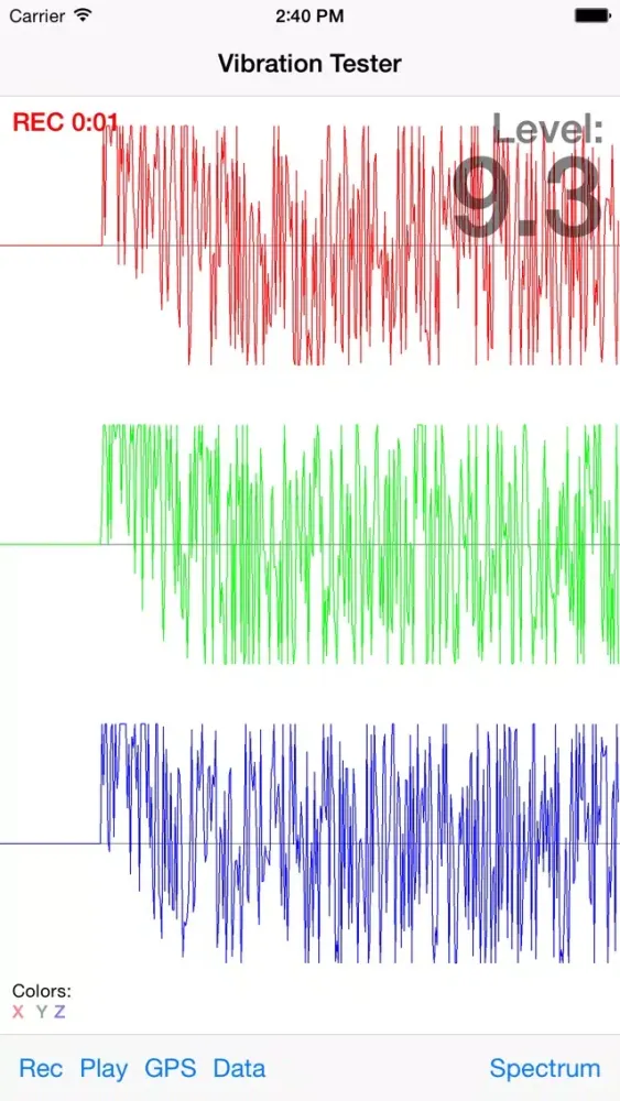 Capturas de tela do Vibration Tester