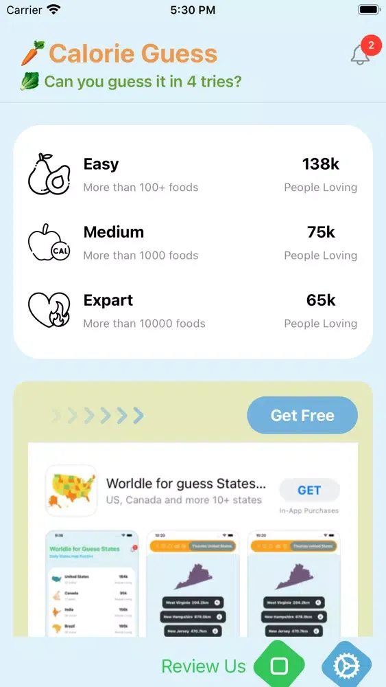 Capturas de pantalla de Worldle for Guess Food Calorie