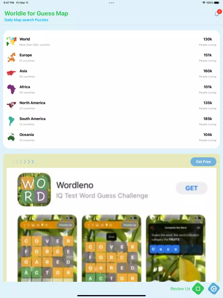 Worldle for Guess Country Map iPad 应用截图
